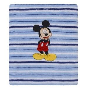 Mickey Mouse Applique Coral Baby Blanket- Blue/White Striped